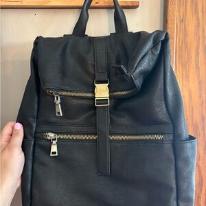 Stylish Black Leather Backpack